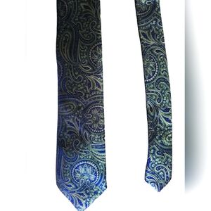 NWT Joseph Abboud X Long 100% Silk Mens Blue and Green Paisley Print Tie